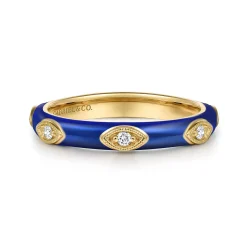 Best Gabriel & Co. Enamel - 14K Yellow Gold Diamond Split Stackable with Chrome Blue Enamel