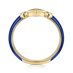Outlet Gabriel & Co. Enamel - 14K Yellow Gold Diamond Split Stackable with Chrome Blue Enamel