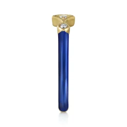 Outlet Gabriel & Co. Enamel - 14K Yellow Gold Diamond Split Stackable with Chrome Blue Enamel