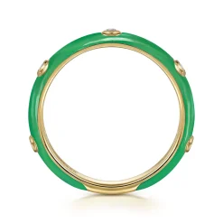 Online Gabriel & Co. Enamel - 14K Yellow Gold Diamond Split Stackable with Emerald Green Enamel