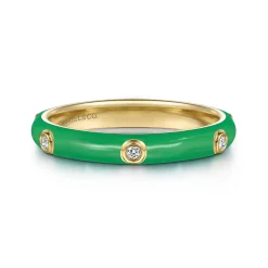 Online Gabriel & Co. Enamel - 14K Yellow Gold Diamond Split Stackable with Emerald Green Enamel