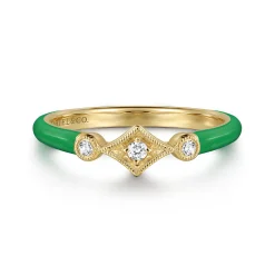 Sale Gabriel & Co. Enamel - 14K Yellow Gold Diamond Split Stackable with Emerald Green Enamel