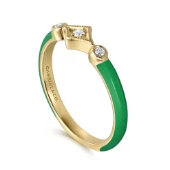 Sale Gabriel & Co. Enamel - 14K Yellow Gold Diamond Split Stackable with Emerald Green Enamel
