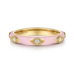 Sale Gabriel & Co. Enamel - 14K Yellow Gold Diamond Split Stackable with Neutral Pink Enamel