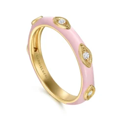 Sale Gabriel & Co. Enamel - 14K Yellow Gold Diamond Split Stackable with Neutral Pink Enamel
