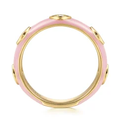 Sale Gabriel & Co. Enamel - 14K Yellow Gold Diamond Split Stackable with Neutral Pink Enamel