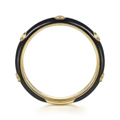 Outlet Gabriel & Co. Enamel - 14K Yellow Gold Diamond Split Stackable with Black Enamel