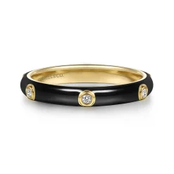 Outlet Gabriel & Co. Enamel - 14K Yellow Gold Diamond Split Stackable with Black Enamel