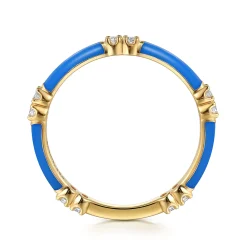 Gabriel & Co. Enamel - 14K Yellow Gold Diamond Station Stackable with Blue Enamel