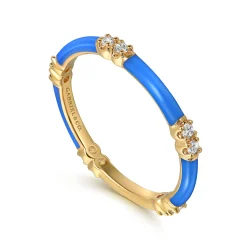 Gabriel & Co. Enamel - 14K Yellow Gold Diamond Station Stackable with Blue Enamel