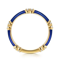 Outlet Gabriel & Co. Enamel - 14K Yellow Gold Diamond Station Stackable with Chrome Blue Enamel