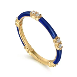 Outlet Gabriel & Co. Enamel - 14K Yellow Gold Diamond Station Stackable with Chrome Blue Enamel