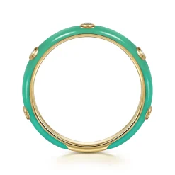 Clearance Gabriel & Co. Enamel - 14K Yellow Gold Diamond Split Stackable with Mint Green Enamel