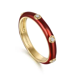 Hot Gabriel & Co. Enamel - 14K Yellow Gold Diamond Split Stackable with Chrome Red Enamel