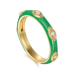 Discount Gabriel & Co. Enamel - 14K Yellow Gold Diamond Split Stackable with Emerald Green Enamel