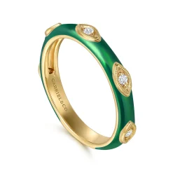 Discount Gabriel & Co. Enamel - 14K Yellow Gold Diamond Split Stackable with Chrome Green Enamel