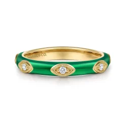 Discount Gabriel & Co. Enamel - 14K Yellow Gold Diamond Split Stackable with Chrome Green Enamel