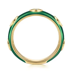 Discount Gabriel & Co. Enamel - 14K Yellow Gold Diamond Split Stackable with Chrome Green Enamel