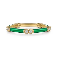 Outlet Gabriel & Co. Enamel - 14K Yellow Gold Diamond Station Stackable with Chrome Green Enamel