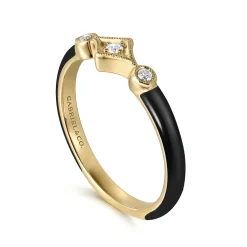 Clearance Gabriel & Co. Enamel - 14K Yellow Gold Diamond Split Stackable with Black Enamel