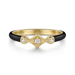 Clearance Gabriel & Co. Enamel - 14K Yellow Gold Diamond Split Stackable with Black Enamel