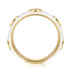 Discount Gabriel & Co. Enamel - 14K Yellow Gold Diamond Split Stackable with White Enamel