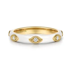 Discount Gabriel & Co. Enamel - 14K Yellow Gold Diamond Split Stackable with White Enamel