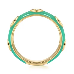 Sale Gabriel & Co. Enamel - 14K Yellow Gold Diamond Split Stackable with Mint Green Enamel