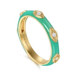 Sale Gabriel & Co. Enamel - 14K Yellow Gold Diamond Split Stackable with Mint Green Enamel