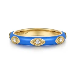 Best Gabriel & Co. Enamel - 14K Yellow Gold Diamond Split Stackable with Blue Enamel