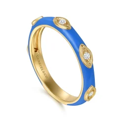 Best Gabriel & Co. Enamel - 14K Yellow Gold Diamond Split Stackable with Blue Enamel
