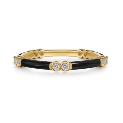 Best Gabriel & Co. Enamel - 14K Yellow Gold Diamond Station Stackable with Black Enamel