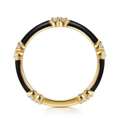 Best Gabriel & Co. Enamel - 14K Yellow Gold Diamond Station Stackable with Black Enamel