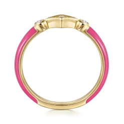 Outlet Gabriel & Co. Enamel - 14K Yellow Gold Diamond Split Stackable with Fuchsia Enamel