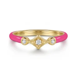 Outlet Gabriel & Co. Enamel - 14K Yellow Gold Diamond Split Stackable with Fuchsia Enamel