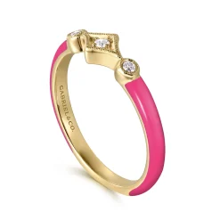 Outlet Gabriel & Co. Enamel - 14K Yellow Gold Diamond Split Stackable with Fuchsia Enamel