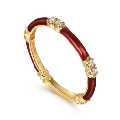 Clearance Gabriel & Co. Enamel - 14K Yellow Gold Diamond Station Stackable with Chrome Red Enamel