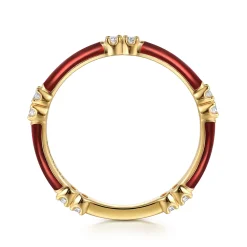 Clearance Gabriel & Co. Enamel - 14K Yellow Gold Diamond Station Stackable with Chrome Red Enamel