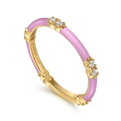 Discount Gabriel & Co. Enamel - 14K Yellow Gold Diamond Station Stackable with Millenial Pink Enamel