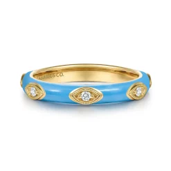 Online Gabriel & Co. Enamel - 14K Yellow Gold Diamond Split Stackable with Dusk Blue Enamel