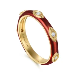 Sale Gabriel & Co. Enamel - 14K Yellow Gold Diamond Split Stackable with Chrome Red Enamel
