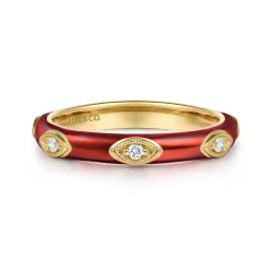 Sale Gabriel & Co. Enamel - 14K Yellow Gold Diamond Split Stackable with Chrome Red Enamel