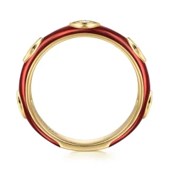 Sale Gabriel & Co. Enamel - 14K Yellow Gold Diamond Split Stackable with Chrome Red Enamel