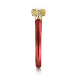 Clearance Gabriel & Co. Enamel - 14K Yellow Gold Diamond Split Stackable with Chrome Red Enamel