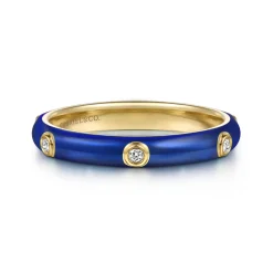 Best Gabriel & Co. Enamel - 14K Yellow Gold Diamond Split Stackable with Chrome Blue Enamel