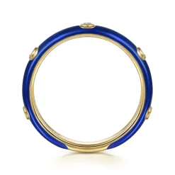 Best Gabriel & Co. Enamel - 14K Yellow Gold Diamond Split Stackable with Chrome Blue Enamel