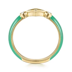 Online Gabriel & Co. Enamel - 14K Yellow Gold Diamond Split Stackable with Mint Green Enamel