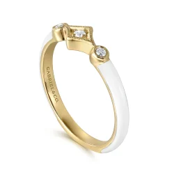 Gabriel & Co. Enamel - 14K Yellow Gold Diamond Split Stackable with White Enamel