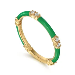 New Gabriel & Co. Enamel - 14K Yellow Gold Diamond Station Stackable with Emerald Green Enamel