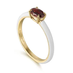 Clearance Gabriel & Co. Enamel - 14K Yellow Gold Garnet Cocktail Stackable with White Enamel